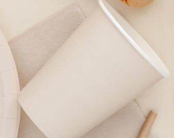 Beige Paper Cups 250ml - Neutral Disposable Party Drinkware - Minimalist Boho Birthday Supplies - Baby Shower - Earth Tone Cups - Pack of 6