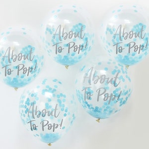 About To Pop Blue Confetti Baby Shower Balloons - Oh Baby - Pack of 5
