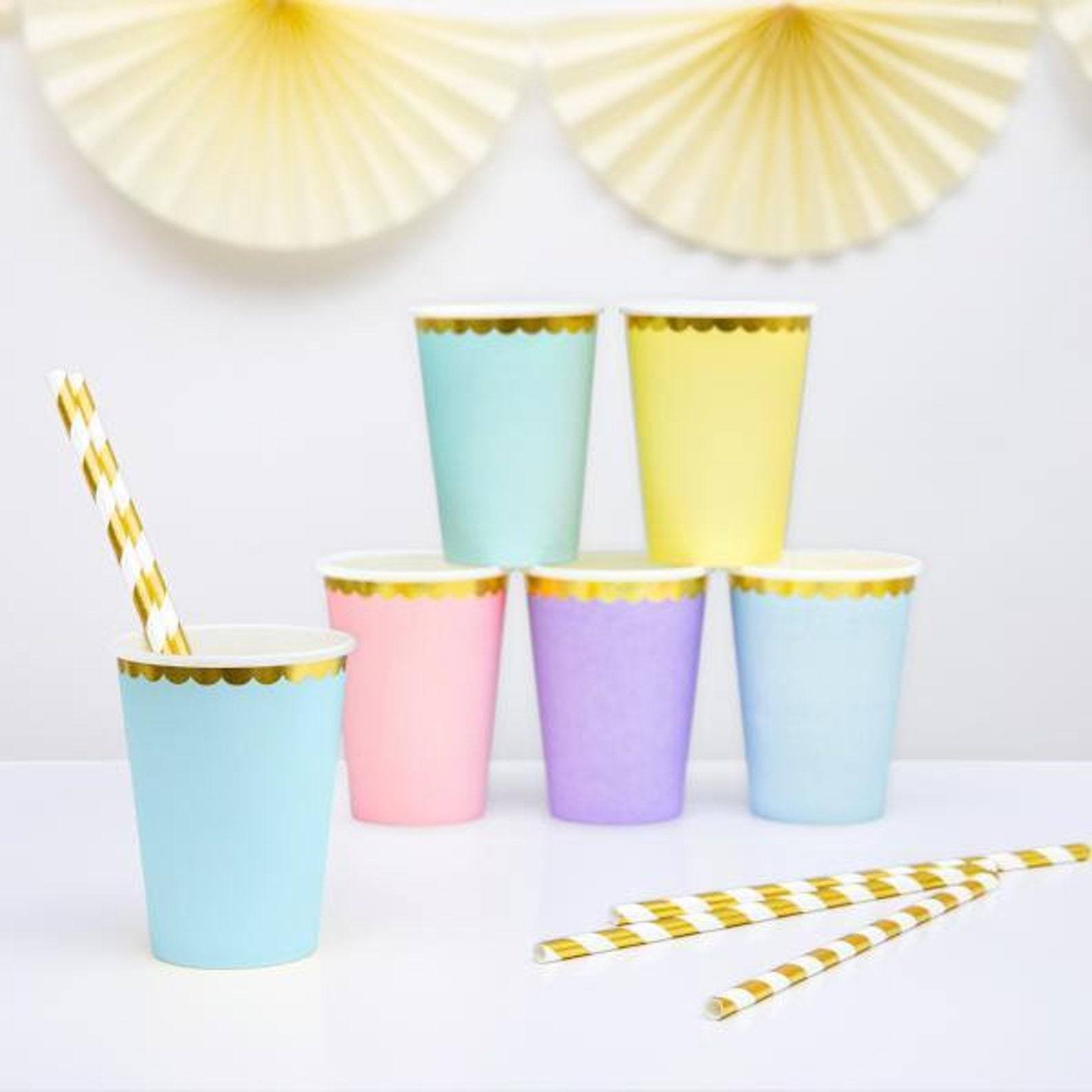 Pastel Blue and Gold Foil Paper Party Cups Pack of 6 - Etsy UK