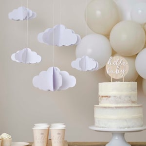 Wolken Dekorationen - Weiße Wolken Hängedekorationen - Babyparty Dekorationen - Geburtstag Dekor - Party Dekorationen - Baby Kinderzimmer-5er Pack