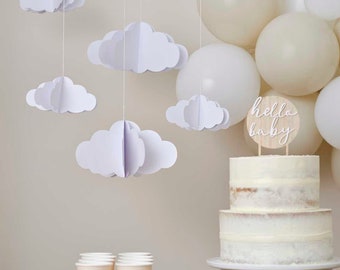 Décorations nuages - Décorations nuages blanches à suspendre - Décorations pour baby shower - Décoration d'anniversaire - Décorations de fête - Chambre de bébé - Lot de 5