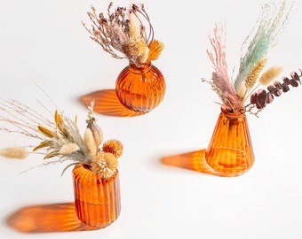 Amber Glass Bud Vases - Orange Botanical Style Small Vase Set - Natural Home Collection - Sass & Belle - Set Of 3