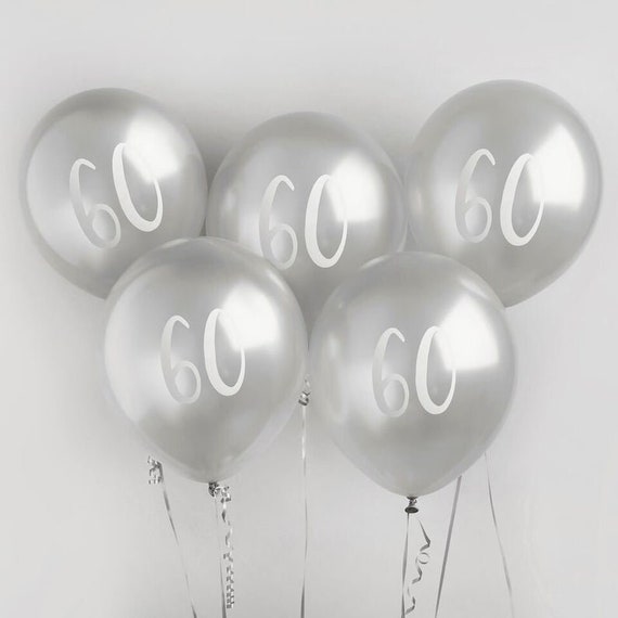 Globos plateados para 60 cumpleaños, 60 globos de feliz cumpleaños