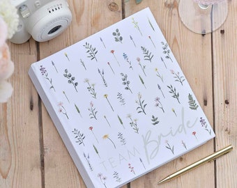 Floral Team Bride Hen Party Guest Book & Photo Album - Bridal Bloom Hen Party Keepsake - White And Green Hen Party - Bachelorette Party