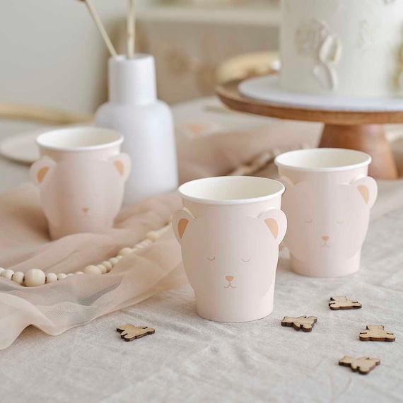 Baby Shower Cups Cream Teddy Bear Paper Cups Baby Shower Table Neutral Decor Gender Reveal Party Decorations Pack of 8 Etsy UK