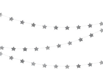 Guirnalda de estrellas plateadas - Decoraciones navideñas plateadas - Decoraciones para fiestas plateadas - Nochevieja - Decoraciones para baby shower - Decoración para fiestas de cumpleaños
