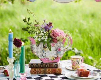 Alice in Wonderland theepot vaas - Mad Hatter's Tea Party - tafelstuk tafelgerei verjaardagsfeestje - tafeldecoratie bruiloft - kartonnen vaas