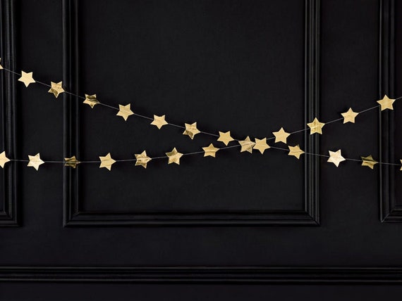 Gold Star Garland - Gold Christmas Decorations - Gold Party Decorations - New Year's Eve - Baby Shower Decorations - Birthday Party Decor