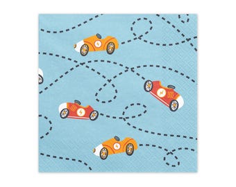 Servetten racewagen - Papieren servetten racewagenfeest - Feestartikelen racewagen - F1-thema - Benodigdheden verjaardagsfeestje kinderen - pak van 12