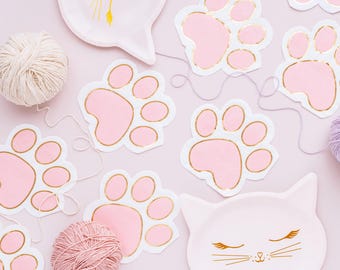 Servilletas con huellas de gato - Servilletas de papel con diseño de gato en rosa y blanco - Fiesta de gatos - Vajilla para fiestas de cumpleaños - Paquete de 12