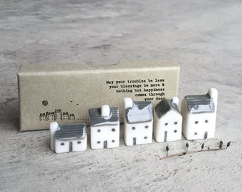 Porcelain Mini Houses Gift - Street In A Box - Keepsake Gift-Boxed Thinking Of You Gift-Small Porcelain Houses-Gift For Friend-East Of India