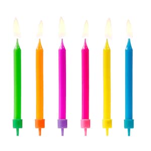 Birthday Cake Candles - Bright Colour Candles - Birthday Party Candles - Party Decorations - Pack of 6