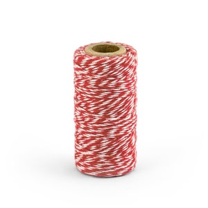 Cordel de panadero rojo de 50 m - Cordel de algodón a rayas rojas y blancas - Papel de regalo de cumpleaños - Accesorios para envolver regalos de Navidad