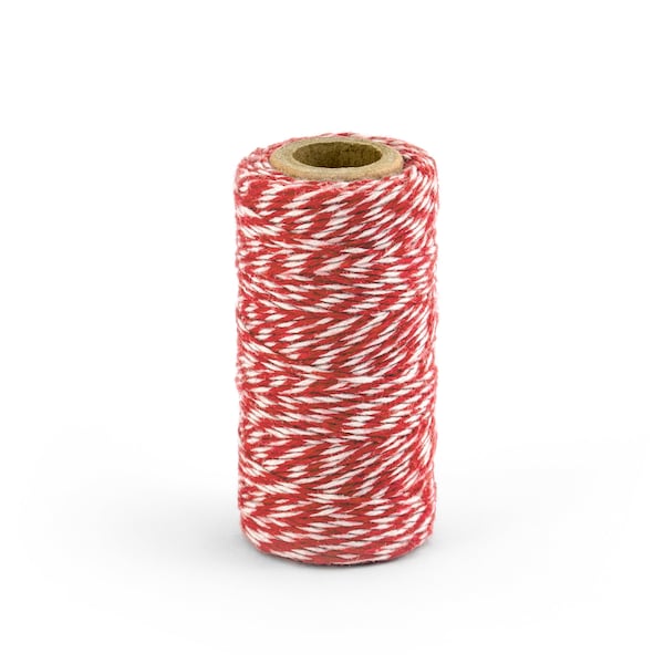 50m Red Bakers Twine - Red & White Striped Cotton String - Birthday Gift Wrap - Christmas Wrapping Accessories