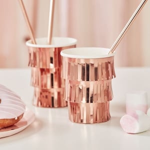 Rose Gold Paper Cups - Rose gold Tassel Party Paper Cups - Birthday Party Cups - Hen Party Cups - Pack of 8