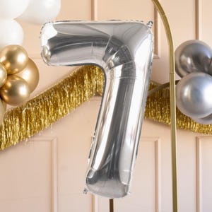 Silver Number 7 Balloon - Large Silver Foil 7 balloon - Birthday Balloon - Party Decorations - 72cm Balloon - 30&quot; Balloon