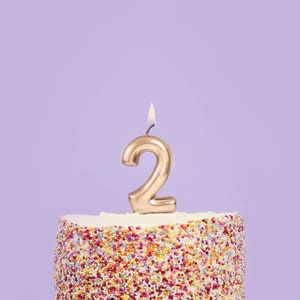 Vela dorada número 2 - Vela para pastel de cumpleaños - Velas de la edad - Decoraciones doradas para fiestas