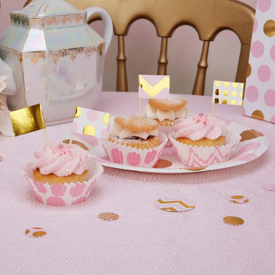 Pink and Gold Cupcake Toppers - Baby Shower Cupcake Toppers - Birthday ...