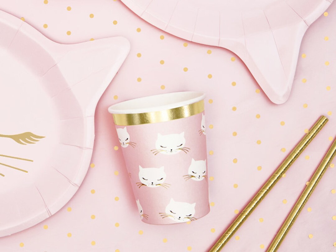 Cat Paper Cups - Pink Kitten Birthday Party Cups - Kitten Party Cup ...