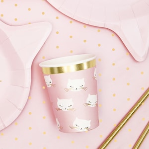 Cat Paper Cups - Pink Kitten Birthday Party Cups - Kitten Party Cup ...