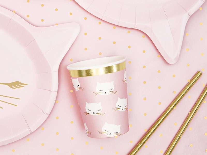 Cat Paper Cups Pink Kitten Birthday Party Cups Kitten | Etsy UK