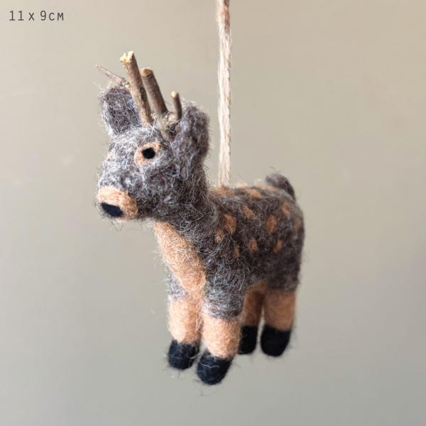 Needle Felted Christmas Reindeer - Wool Reindeer Tree Decoration - Christmas Tree Decorations - Grey & Brown Wool Felt Reindeer