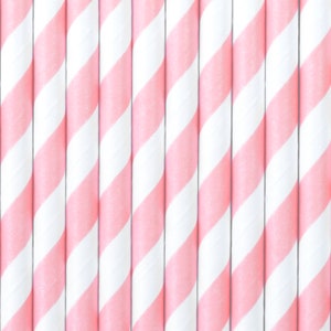 Rosa und Weiß gestreifte Papierstrohhalme - Geburtstag Party Strohhalme - Princess Party Geschirr - 10er Pack