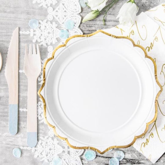 White and Gold Scroll Trim Small Paper Plates Pack of 6 Etsy