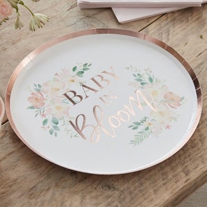 Baby Shower Paper Plates - Rose Gold Floral Baby Shower - Rose Gold Baby Shower Tableware - Baby In Bloom - Pack of 8