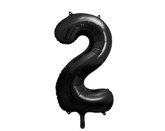 Schwarze Zahl 2 Ballon 86 cm / 34 "- Große mattschwarze Folie Mylar Ziffer - 21