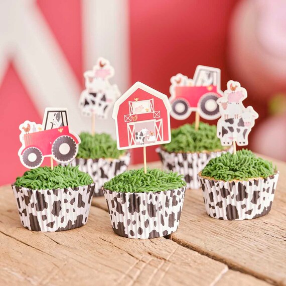 Présentoir à Cupcakes 3 Niveaux Thème Ferme - Support Gâteau Carton Animaux Pour Anniversaire Enfants
