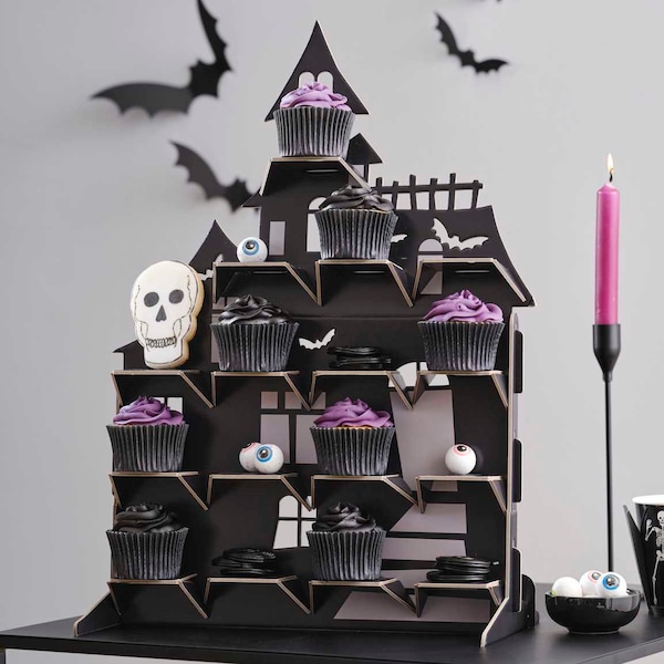 Halloween Treat Stand - Black Haunted House Snack Board - Halloween Party Decorations - Halloween Grazing Dinning Accessory -Halloween Decor