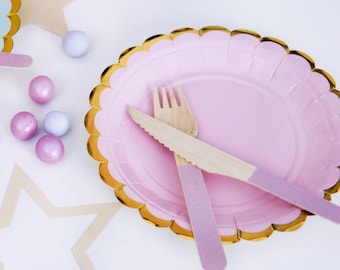 Pastel Pink and Gold Scallop Edge Small Party Paper Plates - Pack of 6