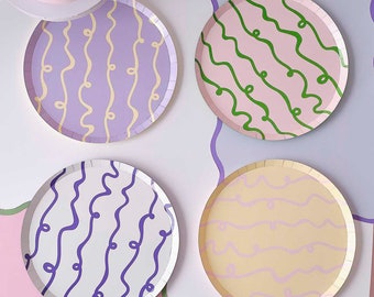 Pastel Paper Plates - Paper Party Plates - Birthday Party Table Supplies - Birthday Brunch - Table Decor - Pack Of 8