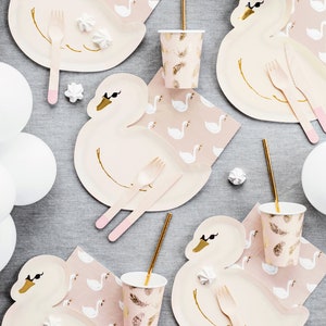 Swan Paper Cups - Gold Feather & Pink Paper Birthday Party Cups - Blush ...