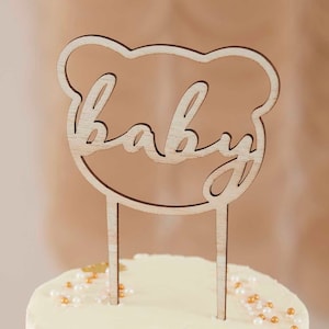 Decorazione per torta per baby shower - Decorazione per torta per neonato a forma di orsetto di legno - Festa per neonato - Decorazione neutra - Decorazioni per feste di rivelazione del sesso