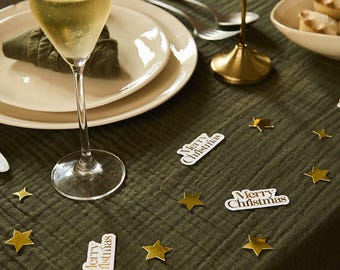 Merry Christmas Table Scatters - Gold & White Christmas Table Confetti - Gold Stars - Christmas Party Decorations - Holiday Decor - 10g