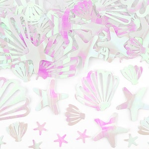 Iridescent Confetti - Iridescent Seashells and Starfish - Mermaid party decor -Narwhal Party Supplies-Party table decorations -Under the sea