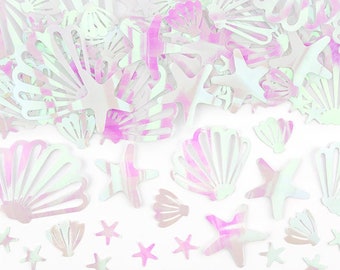 Iridescent Confetti - Iridescent Seashells and Starfish - Mermaid party decor -Narwhal Party Supplies-Party table decorations -Under the sea