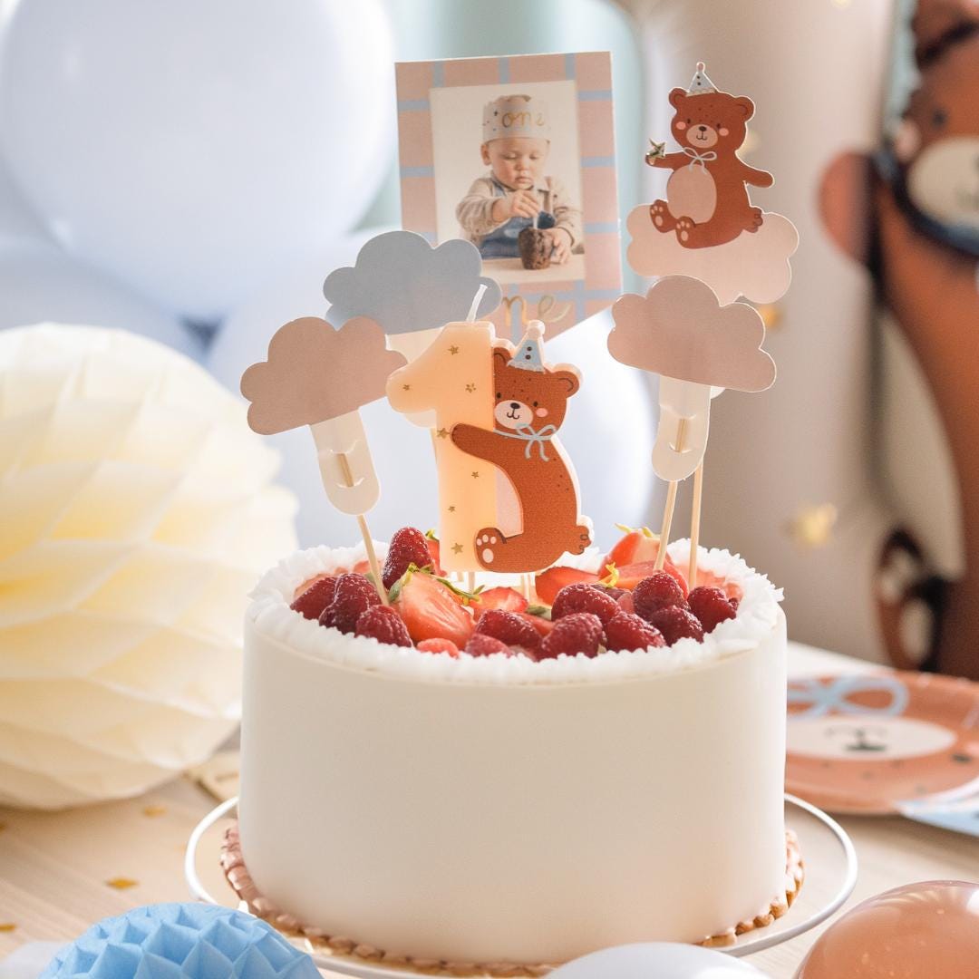 Teddy Bear First Birthday Cake Toppers - 1st Birthday Photo Frame ...