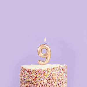 Vela dorada con el número 9 - Vela para tarta de cumpleaños número nueve - Velas Age - Decoraciones doradas para fiestas