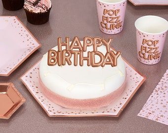 Rose Gold Happy Birthday Cake Topper Decoration