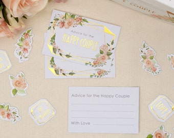 Gold & Florale Hochzeits-Beratungskarten - Geo-Blumen-Beratungskarten für die Braut und den Bräutigam Karten - Hochzeits-Wunschkarten - 25-er Packung