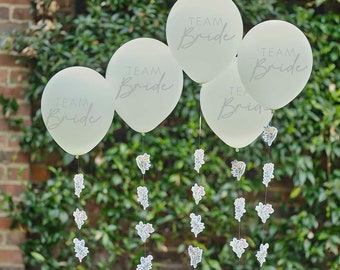 Team Bride Hen Party Balloons with Floral Balloon Tails - Boho Team Bride - Sage Green Team Bride Balloons - Bachelorette Party - Pack Of 5