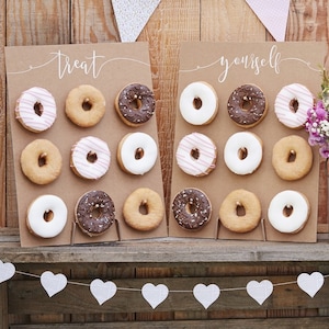 Mur de donuts Gâtez-vous-Mur de donuts pour mariage rustique-Porte-donuts-Alternative au gâteau de mariage-Mur de donuts kraft champêtre rustique-Mariage champêtre