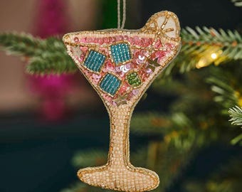 Cocktail Weihnachtsbaum Hängedekoration - Pinke Cocktail Weihnachtsbaum Dekoration mit Pailletten - Individueller Baumschmuck-Urlaubsdeko