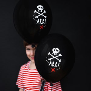 Pirate Party Balloons - Black Skull & Crossbones Balloons - Pirate Party Decorations - Kids Pirate Party - Pack of 6