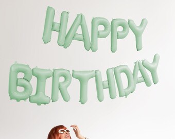 Pastel Green Happy Birthday Balloons - Mint Green Balloon - Light Green Birthday Party Decor