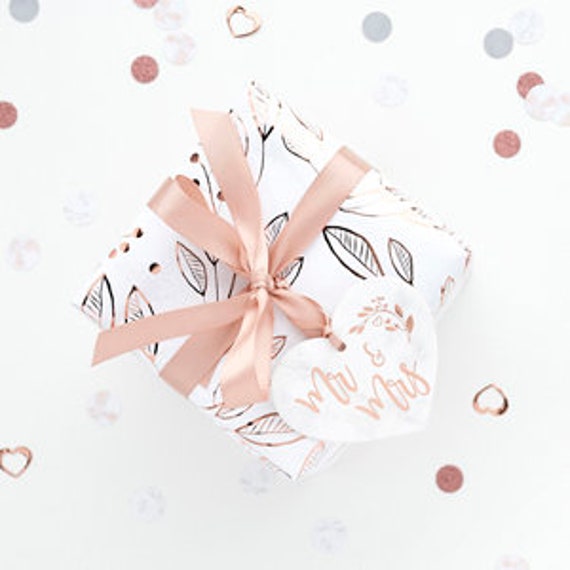 Rose Gold Gift Wrapping Kit Rose Gold & White Gift Wrap Rose Gold Ribbon  Heart Tags Birthday Present Wrapping Paper 