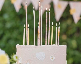 Bougies pour gâteau d'anniversaire - Grandes bougies d'anniversaire florales - Bougies roses, pêche et jaunes - Brunch d'anniversaire - goûter de l'après-midi - Lot de 12